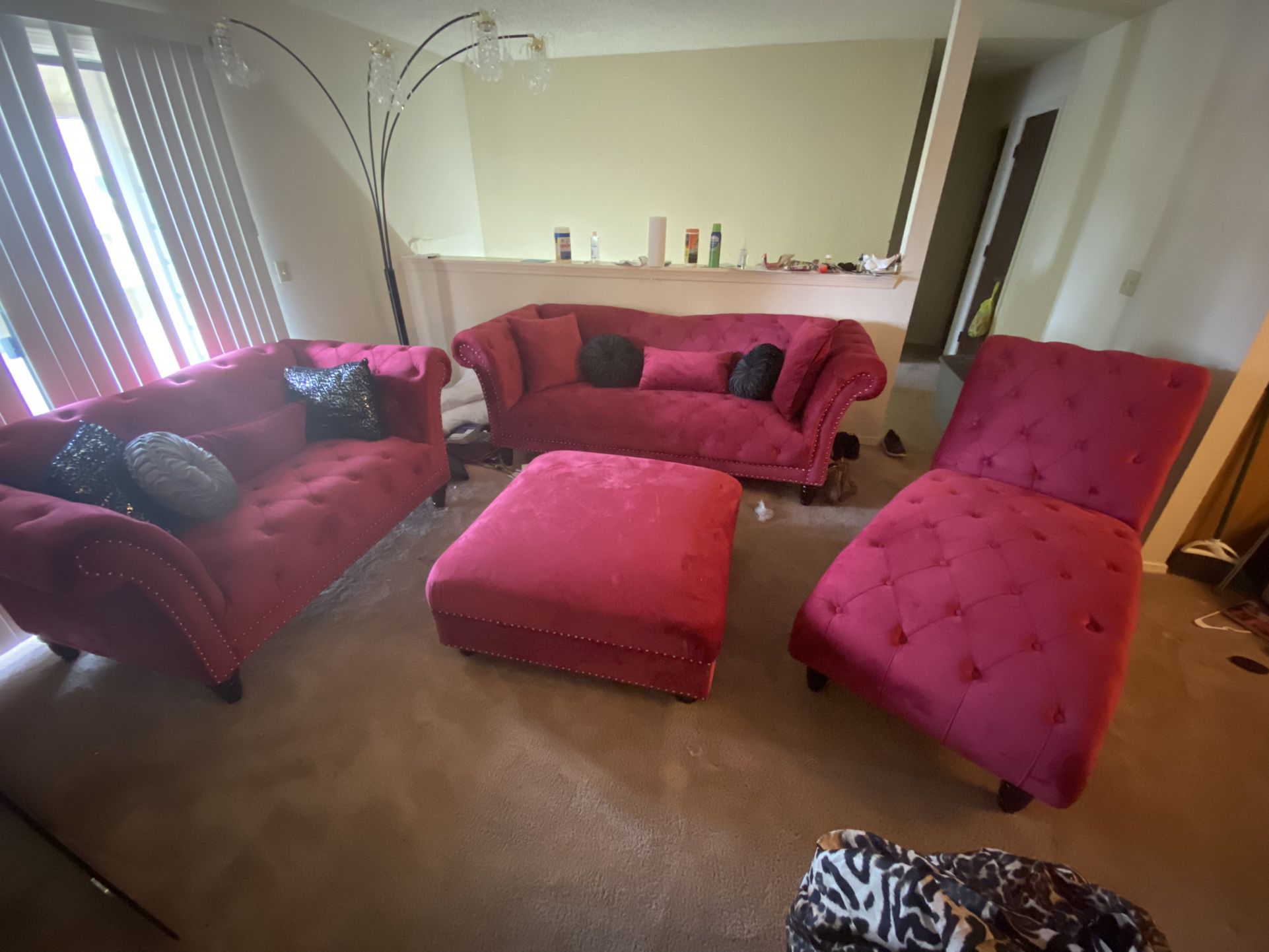 Ottoman Red/Dark Pink  Living Room Set