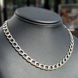 Jewelry .925 sterling silver Curb link chain necklace 17.50” 7.90mm