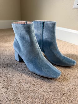 Blue velvet booties