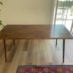 Mid-Century Modern Dining Table with 6 Chairs – Solid Wood