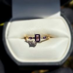 Jewelry 10k solid yellow gold purpurite stones diamonds 0.31CTW ring sz 7.00