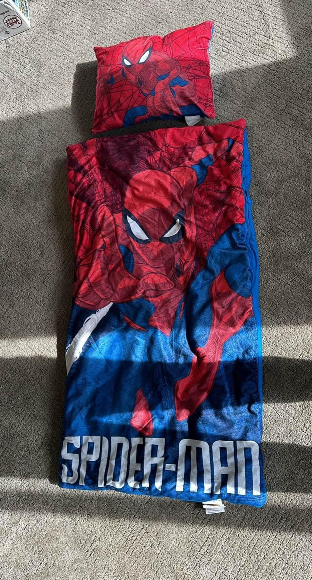 SpiderMan sleeping bag with pillow