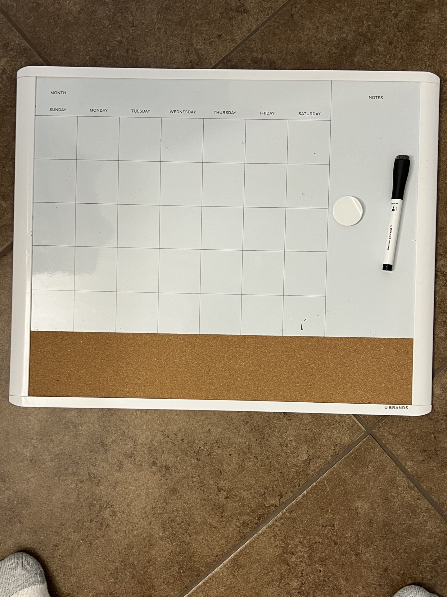 Calendar dry erase Board w/ Cork board 16” wide x 20” tall