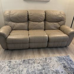 Beige Leather Reclining Sofa and Loveseat
