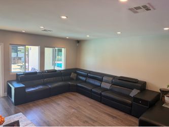 Large Modern Leather Sectional With Ottoman