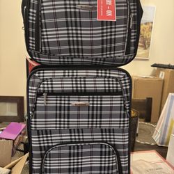 Luggage Set, Expandable, Black Plaid, 2-Piece 
