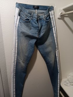 AMIRI Light Wash Track Stripe Denim Jeans - Size 36