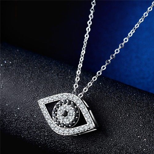 "Unique Hollow Eyes Design Zircon Micro Pave Silver Plated Necklace, L661
 
  