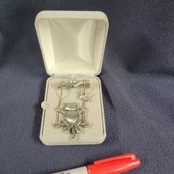 Vintage 1980's Signed JJ Pewter Cat On A Swing W/birds Brooch