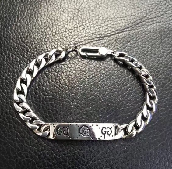 Elf skull couple Cuban chain sterling silver bracelet unisex couple style