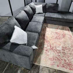 L Shape Dark Slate Gray 2 Piece Altari Cozy Sectional Couch With Chaise| Bed Sofa Optional | 39$ Down Payment @ Fast Delivery 🚚