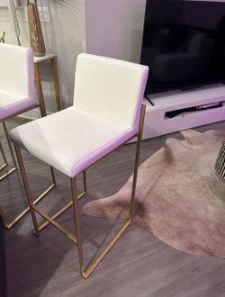 Kitchen bar stool WHITE GOLD leather for sale - 4 PC