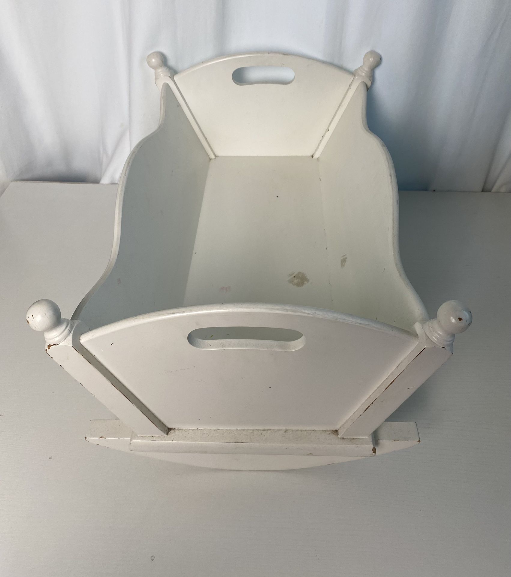 Antique Vintage 1950’s Wood Doll Cradle Bed Rocker Handmade Primitive White Rare