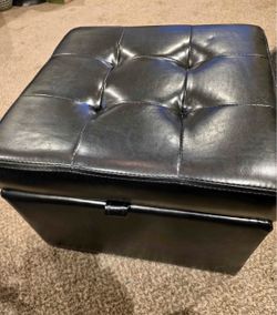 Black Faux Leather Tufted Storage Ottoman