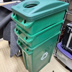 3 Green Slim Recycling Bins-2 With Lids