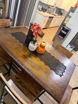 Solid Wood Dining Table with Bench and Chairs