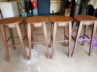 (4) 30" High x 15 1/2" Wide Natural Finish Wood Bar Stools For Sale!!
