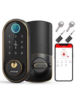 Smart Keyless Entry Door Lock - Fingerprint Electronic Deadbolt Touchscreen Keypad SMONET Biometric Digital Bluetooth Door Lock Smart Deadbolt Compati
