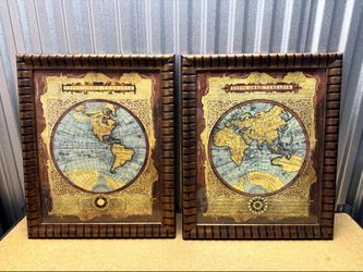 Vintage World Map Framed Prints Pair Typus Orbis Terrarum Kirkland's 21in