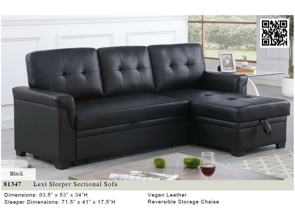 Black Leather Sectional Couch With Chaise Storage And Pull Out Bed
