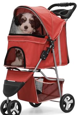 V119 $35  3 Wheel Foldable Waterproof Premium Quality Pet Cat Dog Stroller Travel Carrier Light Weight with Storage Basket Cup Holder Zipper Lock, 35l
