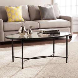 Southern Enterprises Quibilah Metal/Glass Oval Coffee Table Black -