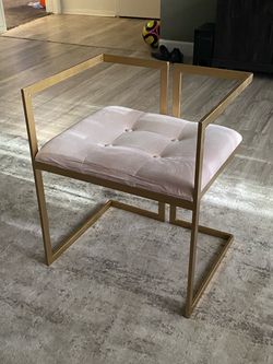 Gold Metal Vanity Stool with Tufted Seat