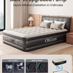 OhGeni Queen Air Mattress with Built in Pump, Inflatable Blow Up Mattress 18 Raised Comfort,Upgraded Surface Portable Mattress, Air Bed for Camping, H