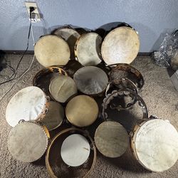 Huge Lot of Vintage Tambourines Wood Metal Jingles Percussion Bundle
