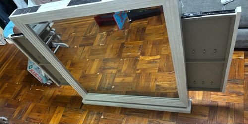 Mirror for dresser or vanity with jewelry holder and lights