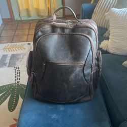 Leather Travel Backpack 17.3inch Laptop Pocket. 