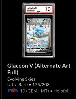 Glaceon V alt art psa 10 evolving skies