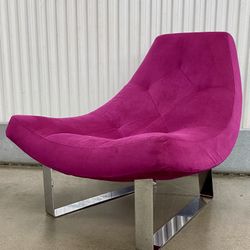 Contemporary tufted ultra suede fuchsia “Slink” lounge chair by American Leather Inc.