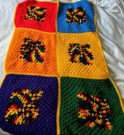 Vintage Crocheted Afghan Rainbow Pride