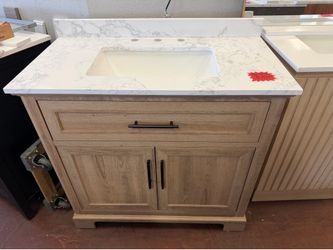 Doveton 36 in. Single Sink Freestanding Weathered Tan Bath Vanity with White Engineered Marble Top
