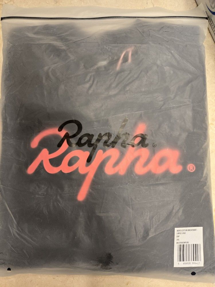 Rapha Large Logo Men's Cotton Sweatshirt, Dark Navy/Hi-Vis Pink