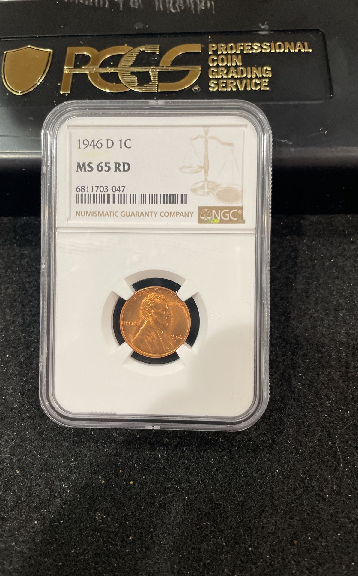 1946 D Gem Uncirculated Lincoln Wheat Penny Graded At MS65 In Bright Red C-1