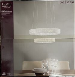 Home Decorators Collection Wesley Park 150-Watt Integrated LED Chrome Pendant Hanging Light with Clear Round Acrylic Ring Shades