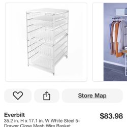 Everbilt 35.2 in. H x 17.1 in. W White Steel 5-Drawer Close Mesh Wire Basket