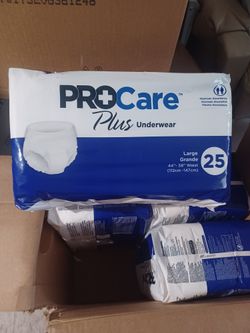 PROCARE PLUS UNDERWEAR /LARGE /25PIECE/ 44-58WAIST/ 8 PACKAGES ALL 8 ONE PRICE, ONLY PICK UP 