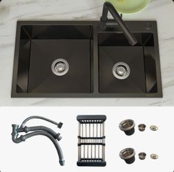 Black SUS304 Double Bowl Kitchen Sink with Accessories