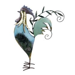 Alpine Metal Tall Green Cottage Farm Rooster Decor