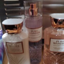 B And B Set Of Three  Pure Wonder Lotion , Fragrance Mist And Shower Gel . New