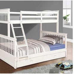 Twin Over Full Bunk Bed Whit Working Drawers And Matters Included 