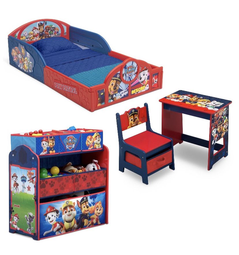 Nick Jr. PAW Patrol 4-Piece Room-in-a-Box Bedroom Set by Delta Children - Includes Sleep & Play Toddler Bed, 6 Bin Design & Store Toy Organizer and De