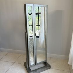 🔥 TALL MIRROR JEWELRY CABINET - STANDING STORAGE ORGANIZER 🌼 HIDDEN DRAWERS 🧡