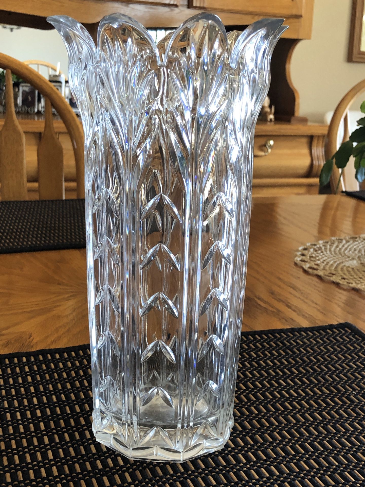 Large Heavy Crystal Vase: 11” Tall