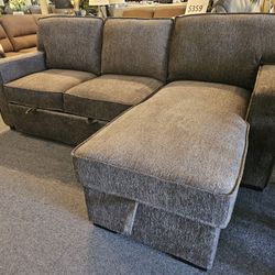 Brand New 89" x 61" Brown Chenille Sofa Pullout Sectional With Storage Chaise