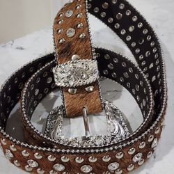 NACONA WESTERN  BELT HAIR-ON CRYSTAL  
