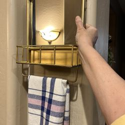MCM Minimalist Small Wall Shelf Mirror  Caddy Storage Shelf Brushed Gold Towel Bar